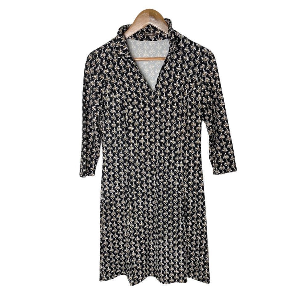 J. McLaughlin Printed V Neck Collared Dress Size Small